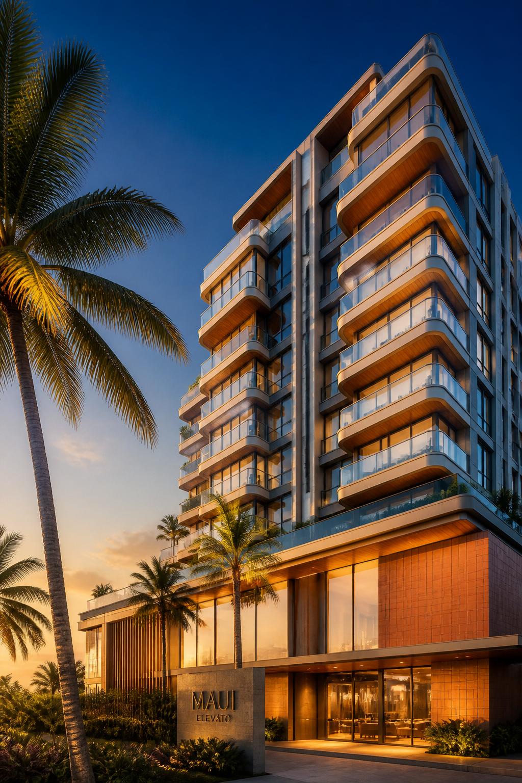 Empreendimento residencial moderno ao entardecer
